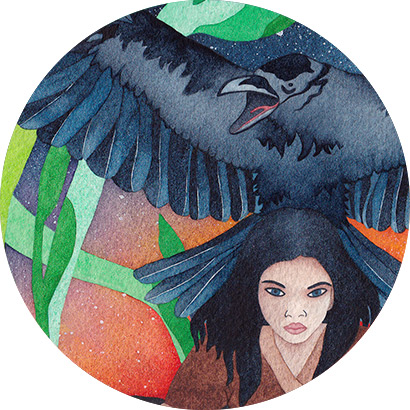 Detail Aquarelle CatMat La Femme Corbeau